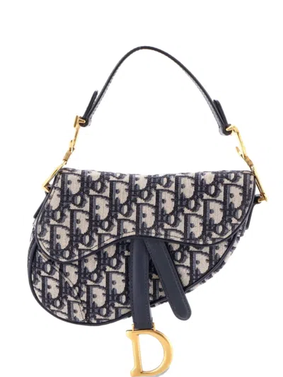Pre-owned Dior Saddle Handbag Oblique Canvas Mini Shoulder Bag In Blue