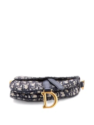 Pre-owned Dior Saddle Handbag Oblique Canvas Mini Shoulder Bag In Blue