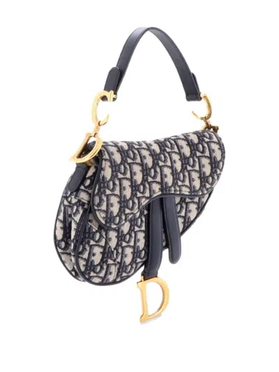 Pre-owned Dior Saddle Handbag Oblique Canvas Mini Shoulder Bag In Blue