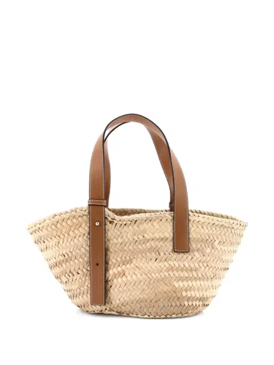 Pre-owned Loewe Basket Raffia Small Tote Bag In Neutral