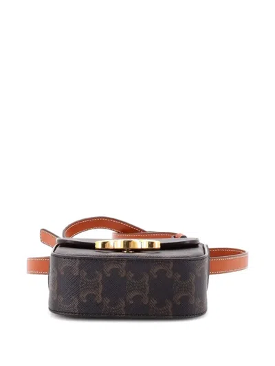 Pre-owned Celine Triomphe Triomphe Coated Canvas Mini Shoulder Bag In Brown