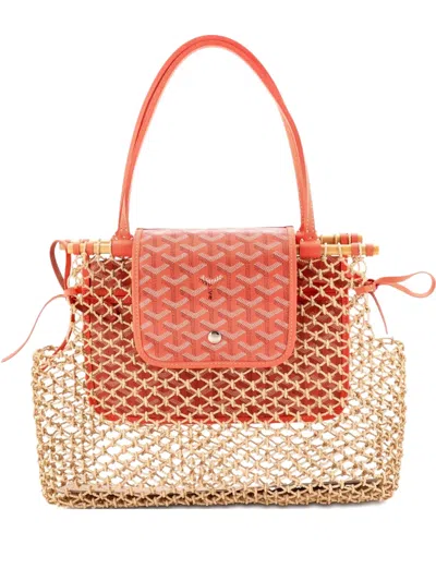 Pre-owned Goyard Aligre Bag Raffia Net With Coated Canvas Tote Bag In Neutral