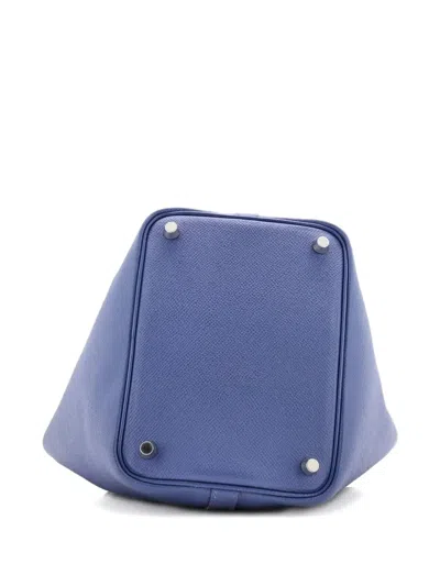 Pre-owned Hermes Picotin Lock Bag Tressage Epsom Pm Bucket Bag In Blue