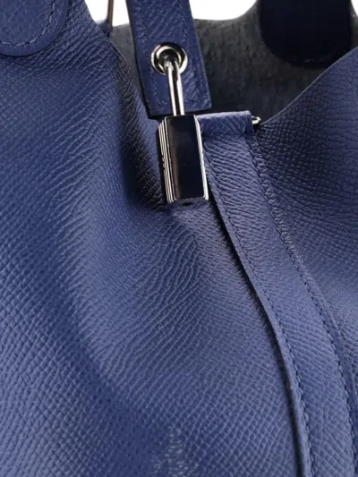 Pre-owned Hermes Picotin Lock Bag Tressage Epsom Pm Bucket Bag In Blue
