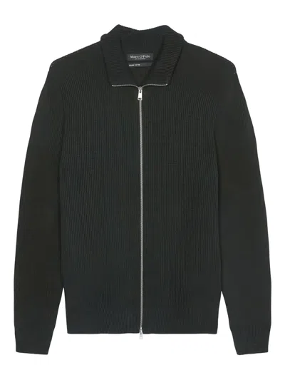 Marc O'polo Textured Zip-up Cardigan In Black
