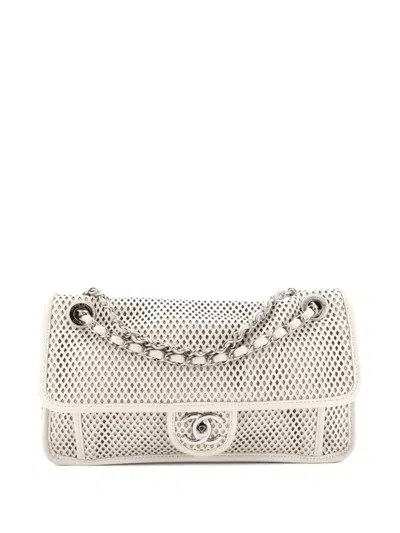 Pre-owned Chanel Up In The Air Flap Bag Perforated Leather Medium Shoulder Bag In Neutral