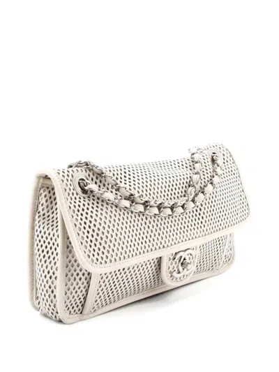 Pre-owned Chanel Up In The Air Flap Bag Perforated Leather Medium Shoulder Bag In Neutral