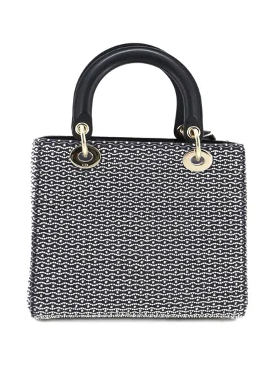 Pre-owned Dior Tarot Lady  Bag Embellished Canvas Medium Satchel In Blue