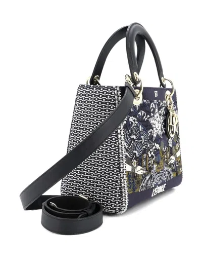 Pre-owned Dior Tarot Lady  Bag Embellished Canvas Medium Satchel In Blue