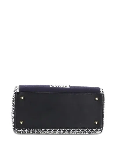 Pre-owned Dior Tarot Lady  Bag Embellished Canvas Medium Satchel In Blue