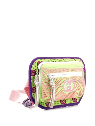 Pre-owned Gucci Panelled Front Pocket Backpack Gg Jacquard Nylon And Rubber Belt Bag In Purple