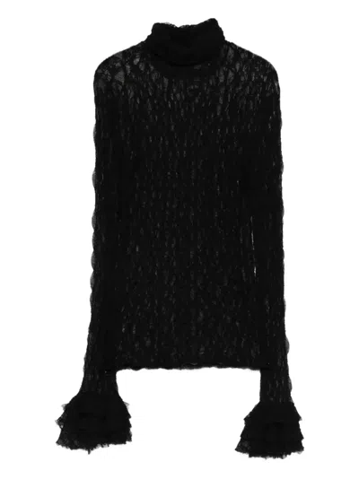 So Allure Lace Ruffled Blouse In Black