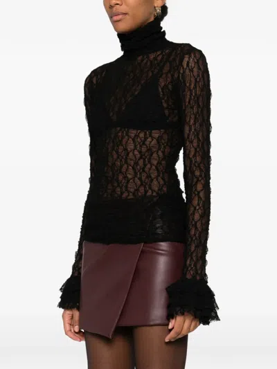 So Allure Lace Ruffled Blouse In Black