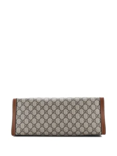 Pre-owned Gucci Padlock Chain Gg Coated Canvas With Leather Medium Tote Bag In Brown