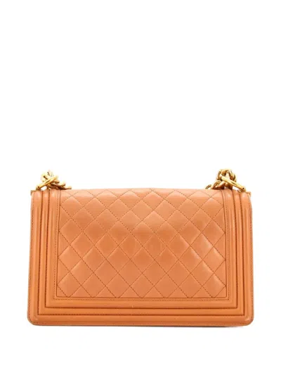Pre-owned Chanel Boy Flap Bag Quilted Lambskin Old Medium Shoulder Bag In Brown