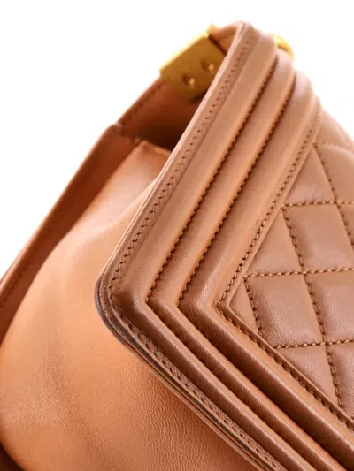 Pre-owned Chanel Boy Flap Bag Quilted Lambskin Old Medium Shoulder Bag In Brown