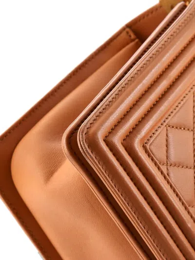 Pre-owned Chanel Boy Flap Bag Quilted Lambskin Old Medium Shoulder Bag In Brown