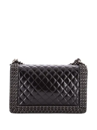 Pre-owned Chanel Chained Boy Flap Bag Quilted Glazed Calfskin New Medium Shoulder Bag In Black