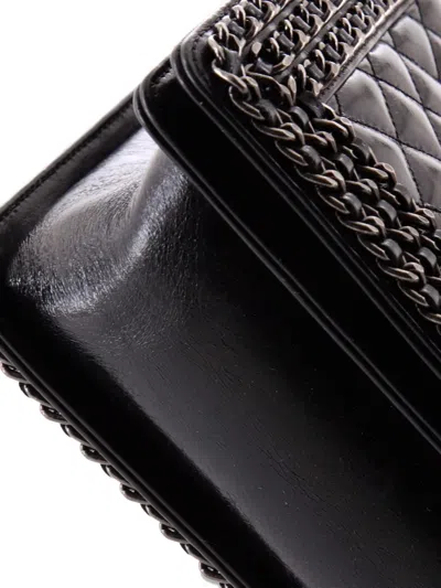 Pre-owned Chanel Chained Boy Flap Bag Quilted Glazed Calfskin New Medium Shoulder Bag In Black