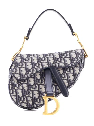 Pre-owned Dior Saddle Handbag Oblique Canvas Mini Shoulder Bag In Blue