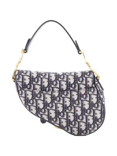 Pre-owned Dior Saddle Handbag Oblique Canvas Mini Shoulder Bag In Blue