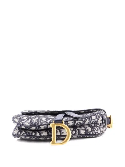 Pre-owned Dior Saddle Handbag Oblique Canvas Mini Shoulder Bag In Blue