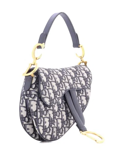 Pre-owned Dior Saddle Handbag Oblique Canvas Mini Shoulder Bag In Blue