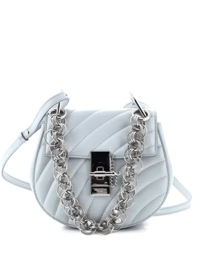 Pre-owned Chloé Drew Bijou Quilted Leather Small Crossbody Bag In Blue