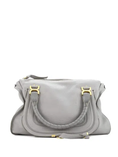 Pre-owned Chloé Marcie Leather Large Shoulder Bag In Gray