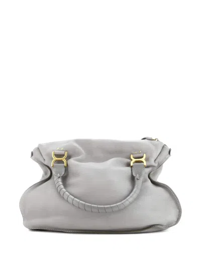 Pre-owned Chloé Marcie Leather Large Shoulder Bag In Gray