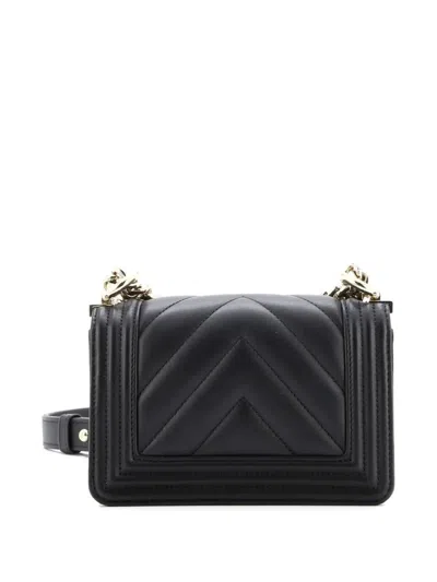 Pre-owned Chanel Boy Flap Bag Chevron Lambskin Mini Shoulder Bag In Black