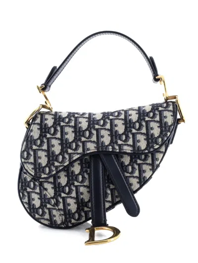 Pre-owned Dior Saddle Handbag Oblique Canvas Mini Shoulder Bag In Blue
