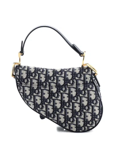 Pre-owned Dior Saddle Handbag Oblique Canvas Mini Shoulder Bag In Blue
