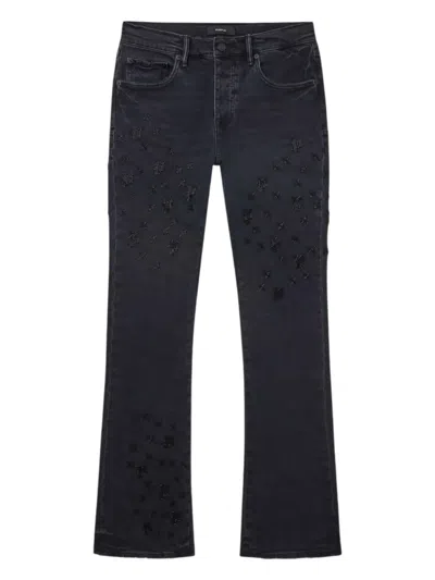 Purple Brand Flared Leg Beaded Monogram Jeans In Black In Blue