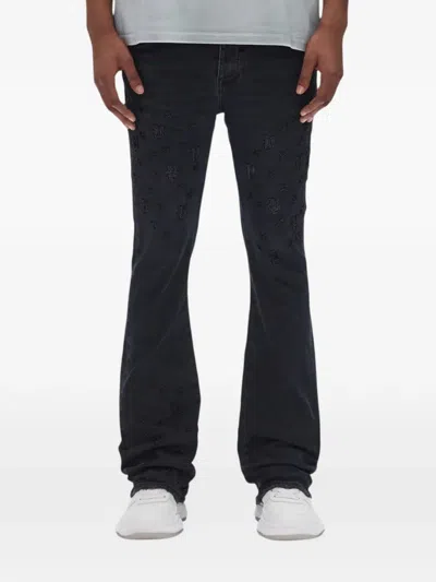 Purple Brand Flared Leg Beaded Monogram Jeans In Black In Blue