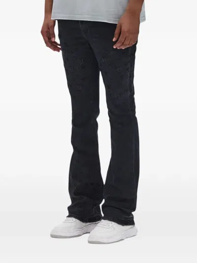 Purple Brand Flared Leg Beaded Monogram Jeans In Black In Blue