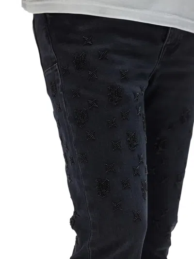Purple Brand Flared Leg Beaded Monogram Jeans In Black In Blue