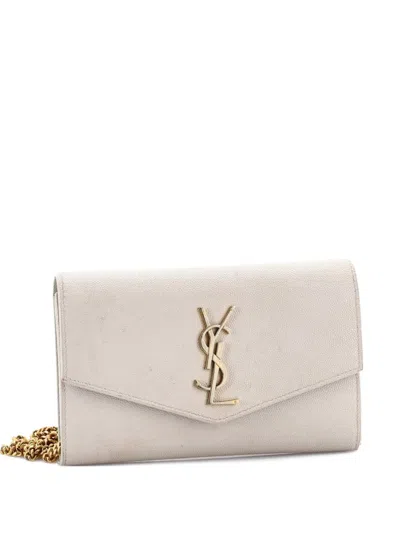 Pre-owned Saint Laurent Uptown Chain Wallet Leather Crossbody Bag In Neutral