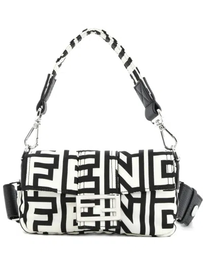 Pre-owned Fendi X Marc Jacobs Baguette Nm Bag Printed Nylon Shoulder Bag In Black