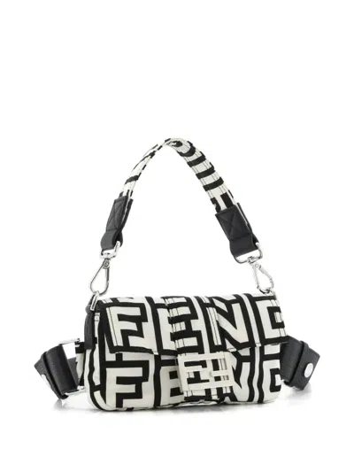 Pre-owned Fendi X Marc Jacobs Baguette Nm Bag Printed Nylon Shoulder Bag In Black