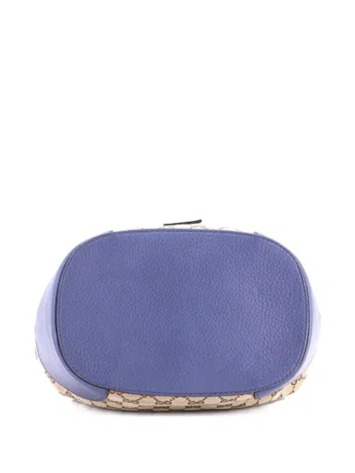 Pre-owned Gucci Classic Gg Canvas With Leather Medium Bucket Bag In Blue