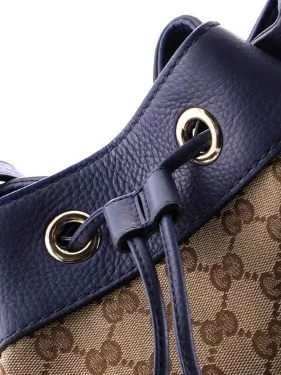 Pre-owned Gucci Classic Gg Canvas With Leather Medium Bucket Bag In Blue