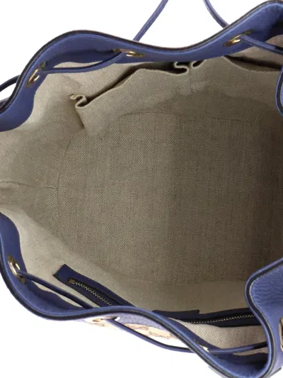 Pre-owned Gucci Classic Gg Canvas With Leather Medium Bucket Bag In Blue