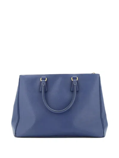 Pre-owned Prada Double Zip Lux Saffiano Leather Medium Tote Bag In Blue