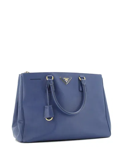 Pre-owned Prada Double Zip Lux Saffiano Leather Medium Tote Bag In Blue