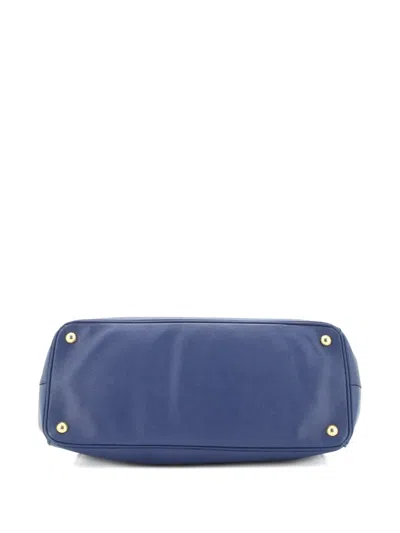 Pre-owned Prada Double Zip Lux Saffiano Leather Medium Tote Bag In Blue