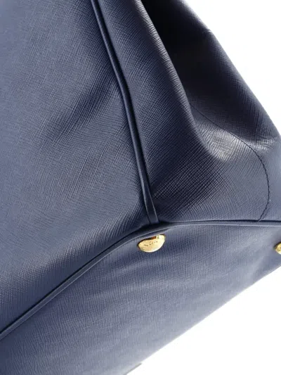 Pre-owned Prada Double Zip Lux Saffiano Leather Medium Tote Bag In Blue