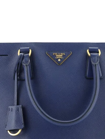 Pre-owned Prada Double Zip Lux Saffiano Leather Medium Tote Bag In Blue