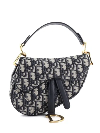 Pre-owned Dior Saddle Handbag Oblique Canvas Mini Shoulder Bag In Blue