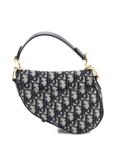 Pre-owned Dior Saddle Handbag Oblique Canvas Mini Shoulder Bag In Blue